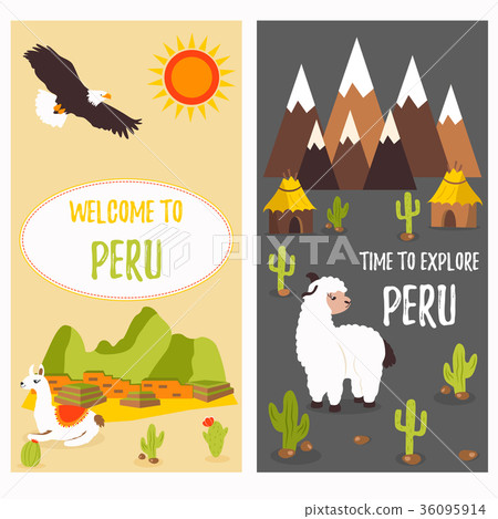 Concept posters of Peru with lama and landmarks Concept posters of Peru with lama and landmarks 36095914