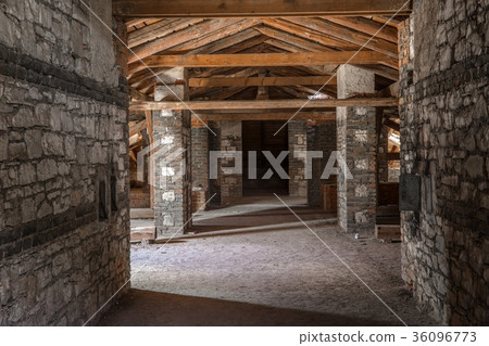 Creepy attic interior at abandoned building Creepy attic interior at abandoned building 36096773