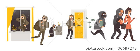 Set of thief, burglar, pickpocket at work 36097273