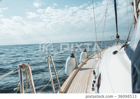 Closeup on women's feet in socks on the yacht Closeup on women's feet in socks on the yacht 36098513