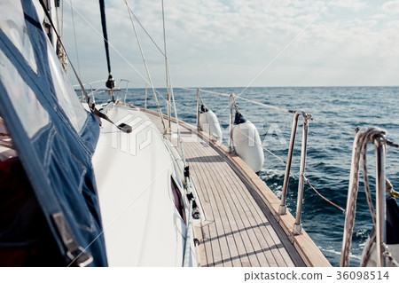 Closeup on women's feet in socks on the yacht Closeup on women's feet in socks on the yacht 36098514