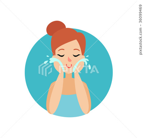 Girl cleaning her face with foam, woman caring for 36099469