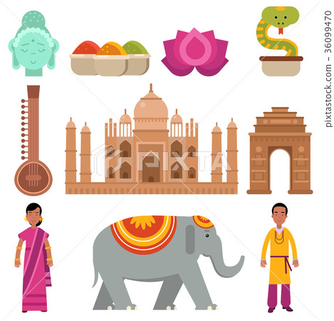 India collection set with traditional symbols of 36099470