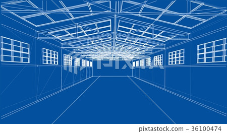 Warehouse sketch. Vector rendering of 3d 36100474