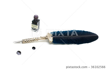 Feather pen and inkwell on a white background Feather pen and inkwell on a white background 36102566