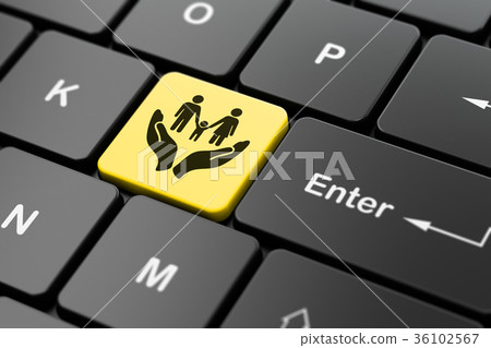 Insurance concept: Family And Palm on computer Insurance concept: Family And Palm on computer 36102567