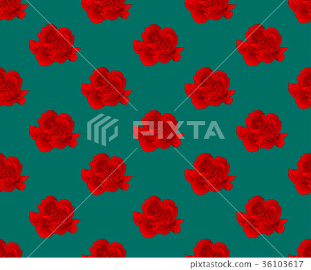 Red Carnation Seamless on Green Teal Background 36103617