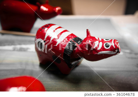 Red Akabeko, Japanese paper mache cow toy 36104678