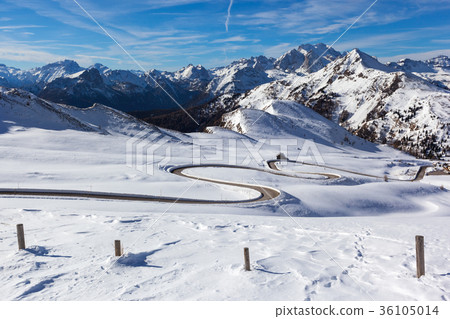 snow landscape of Passo Giau, Dolomites, Italy snow landscape of Passo Giau, Dolomites, Italy 36105014