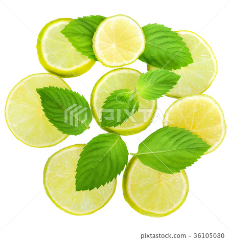 Fresh lime with leaf mint top view Fresh lime with leaf mint top view 36105080