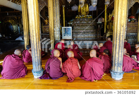 Novice boys studying at Buddhist monastery Novice boys studying at Buddhist monastery 36105892