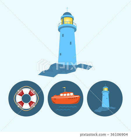 Set icons with boat, lifebuoy , lighthouse Set icons with boat, lifebuoy , lighthouse 36106904
