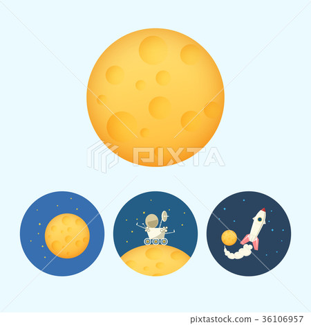 Set icons with  moon, spaceship, moonwalker, rover 36106957