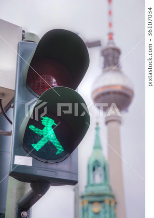 Green walking man (Ampelmann) in Berlin 36107034