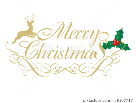 Gold Textured Merry Christmas Logo | Reindeer | Logo Mark | Merry Christmas Logo 36107717