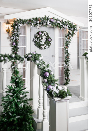 house entrance decorated for holidays. Christmas 36107771