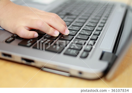 Toddler's hand using a laptop (3 years old) 36107834