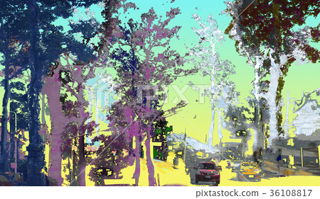 Digital painting texture colorful of the big tree. 36108817