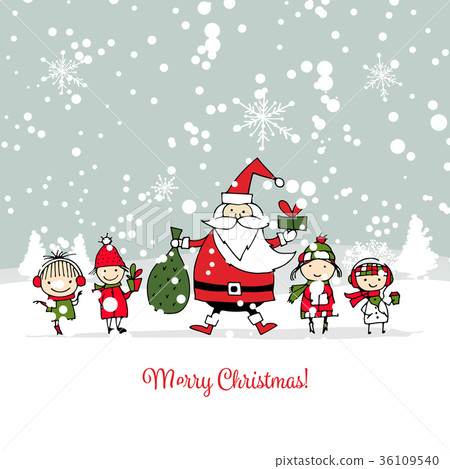 Santa Claus with children. Christmas card Santa Claus with children. Christmas card 36109540