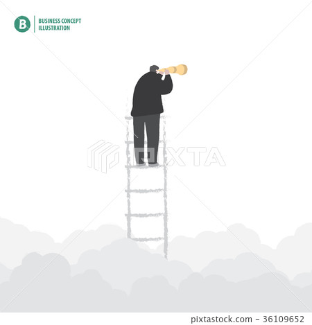 Businessman on the ladder with cloud vector. - Stock Illustration ...
