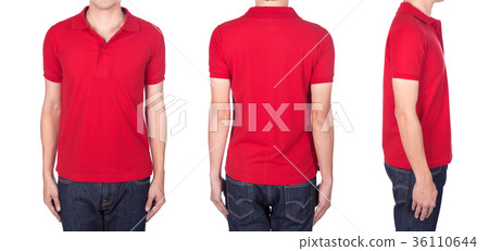 man with red polo shirt on white background man with red polo shirt on white background 36110644