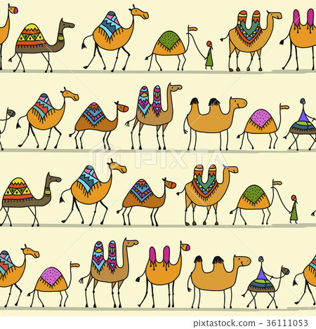 Camels caravan, seamless pattern for your design Camels caravan, seamless pattern for your design 36111053