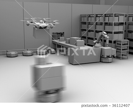 灰色陰影渲染圖像的配送倉庫 36112407