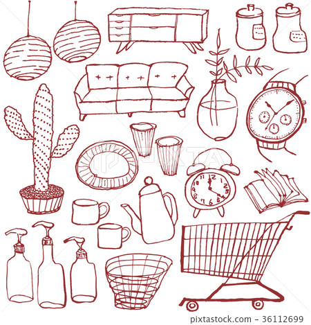 Cart interior miscellaneous goods handwritten illustration 36112699