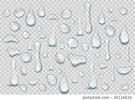 Set of Pure clear Drops of water on a transparent Set of Pure clear Drops of water on a transparent 36116616