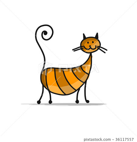 Cute striped cat, sketch for your design Cute striped cat, sketch for your design 36117557