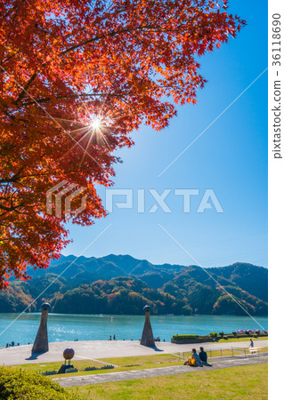 Autumn scenery of Lake Sagami (autumn leaves and lakeside plaza) 36118690