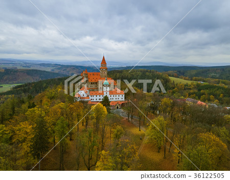 Castle Bouzov in Czech Republic - aerial view 36122505