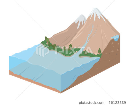 Earth slice with mountain landscape and ocean 36122889
