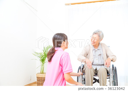 談話中的老年人和助手護理圖像轉移援助現場聽取故事 談話中的老年人和助手護理圖像轉移援助現場聽取故事 36123042