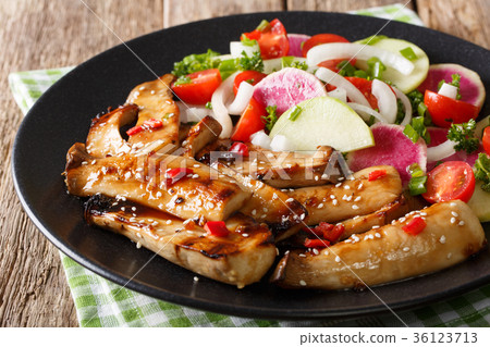 Delicious grilled king oyster mushrooms and salad 36123713