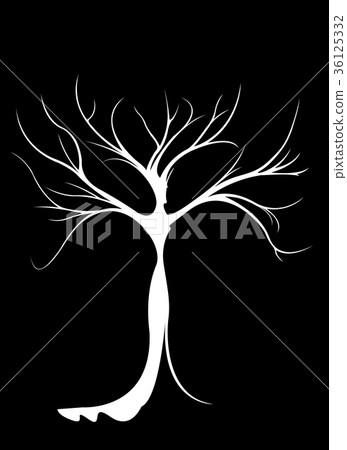 Black and white silhouette of a dendroid girl. 36125332