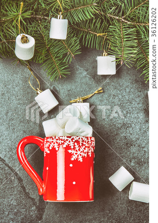 Holiday Christmas Winter concept. Red mug and 36126202