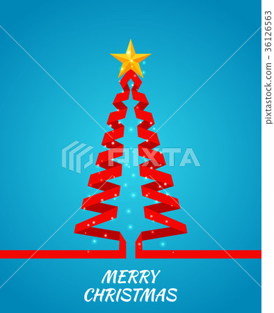 Christmas tree made of red ribbon on bright - Stock Illustration ...