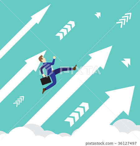 Businessman Running Upward On Arrows Businessman Running Upward On Arrows 36127497