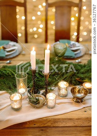 tableware, eco style, feast concept. table served tableware, eco style, feast concept. table served 36127767