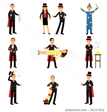 Magician performing a magic show set of vector 36127932