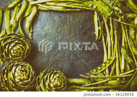 Food background with fresh green vegetables - 36128058
