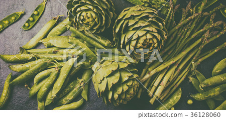 Food background with fresh green vegetables - Food background with fresh green vegetables - 36128060