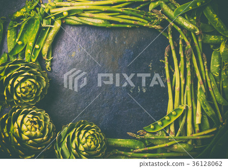 Food background with fresh green vegetables - Food background with fresh green vegetables - 36128062