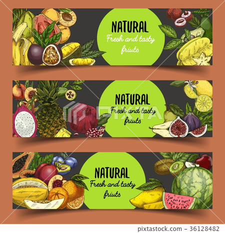 Signs and banner with tropical or exotic fruits Signs and banner with tropical or exotic fruits 36128482