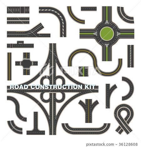 Top view on road parts for construction kit 36128608