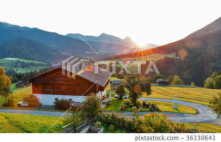 Alpine village sunrise landscape, Austria. Alpine village sunrise landscape, Austria. 36130641