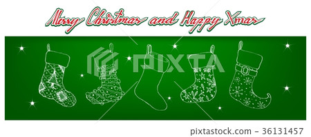 Hand Drawn of Lovely Christmas Stockings On Green  36131457