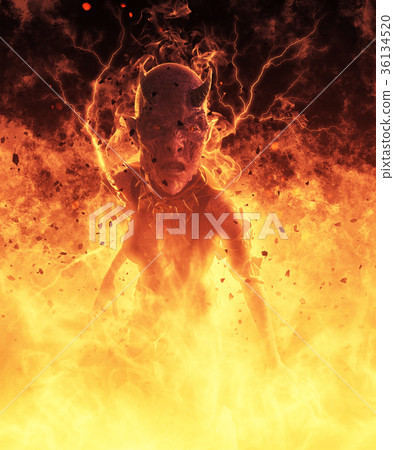 3D Illustration Demon Woman Burns In A Hellfire 36134520
