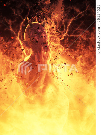 3D Illustration Demon Woman Burns In A Hellfire 36134523